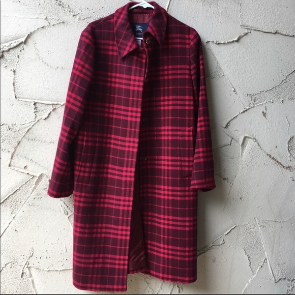 Burberry Red Plaid Wool Cashmere Blend Coat